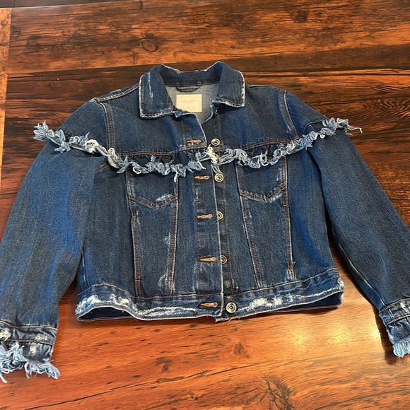 Zara Women's Denim Fringe Jean Jacket size Large - Picture 9 of 9